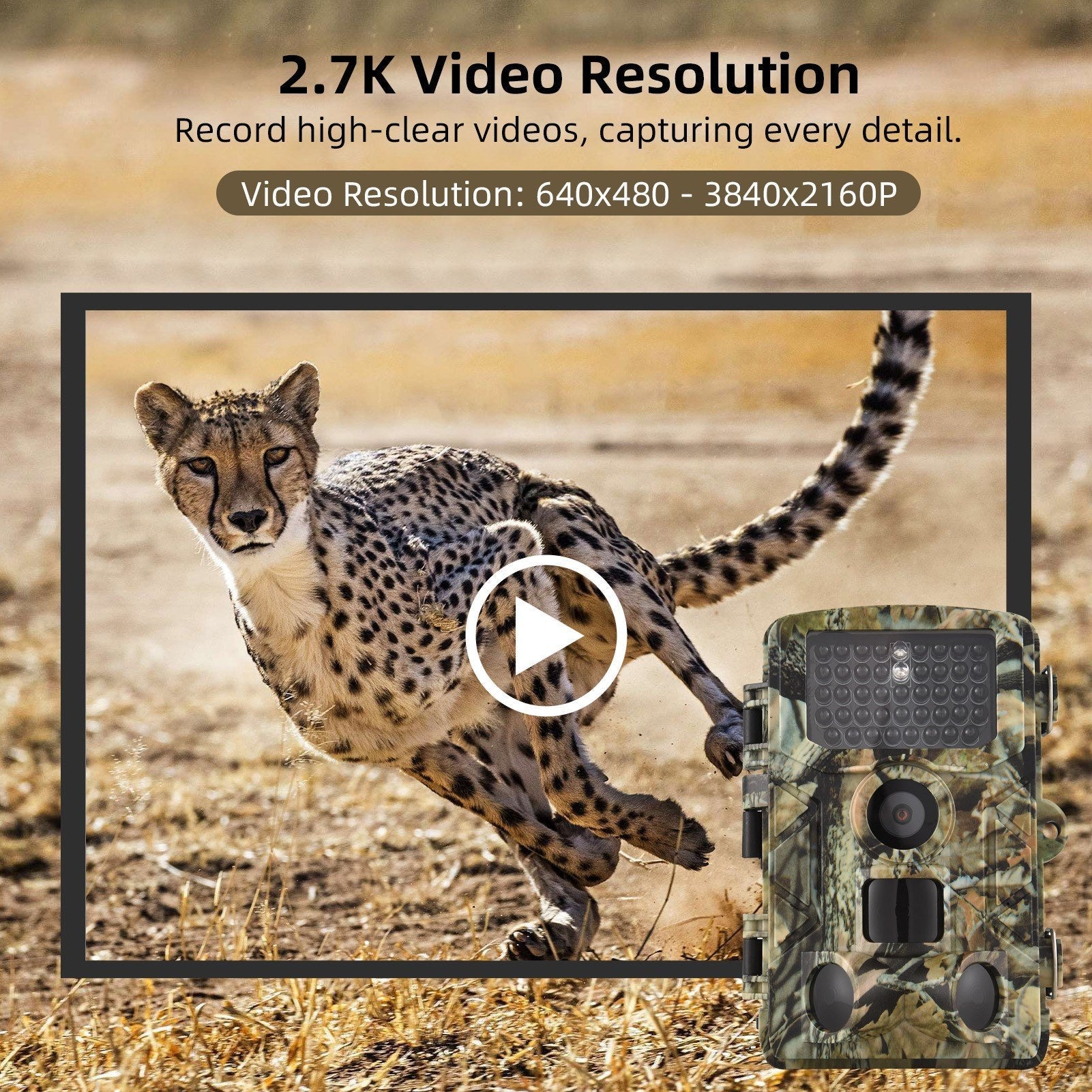 Trail Cameras 2.7K High Clear Hunting Trail Camera Night Vision 120° Wide Angle 0.3S Trigger IP65 Water Resistant Outdoor Wildlife Camera