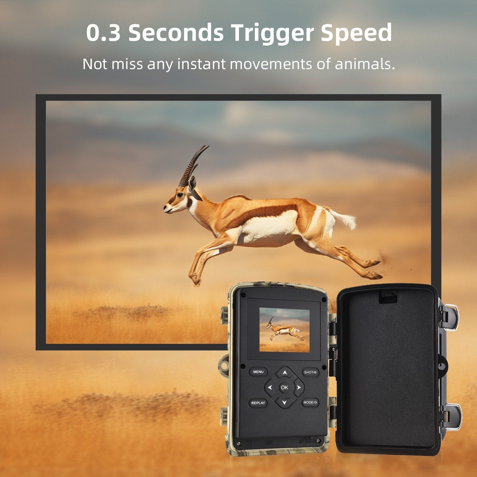 Trail Cameras 2.7K High Clear Hunting Trail Camera Night Vision 120° Wide Angle 0.3S Trigger IP65 Water Resistant Outdoor Wildlife Camera