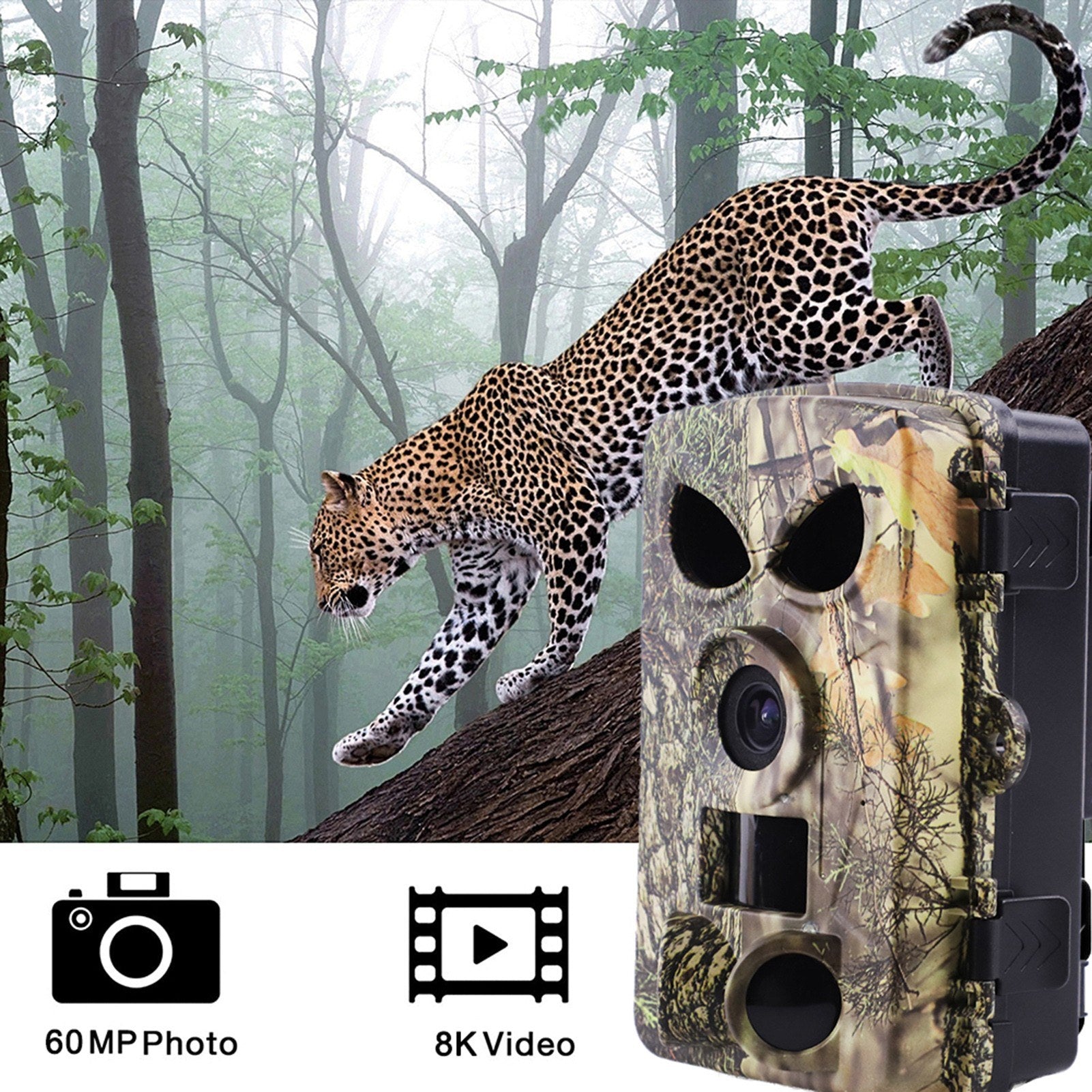Trail Camera 8K Wildlife Camera with BT GPS WiFi APP Night Vision Camera Waterproof 60MP Photos Fast Trigger Hunting Camera