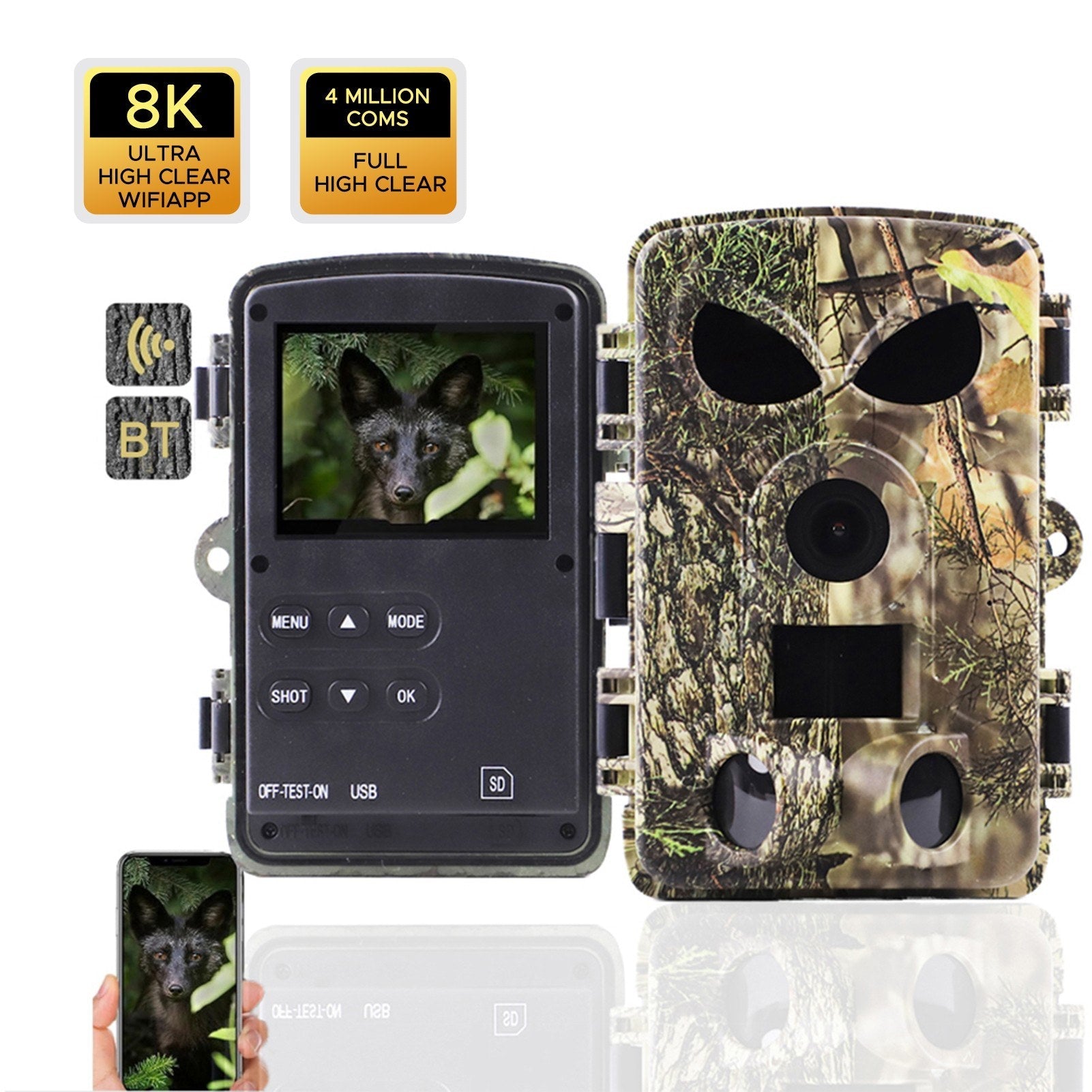 Trail Camera 8K Wildlife Camera with BT GPS WiFi APP Night Vision Camera Waterproof 60MP Photos Fast Trigger Hunting Camera
