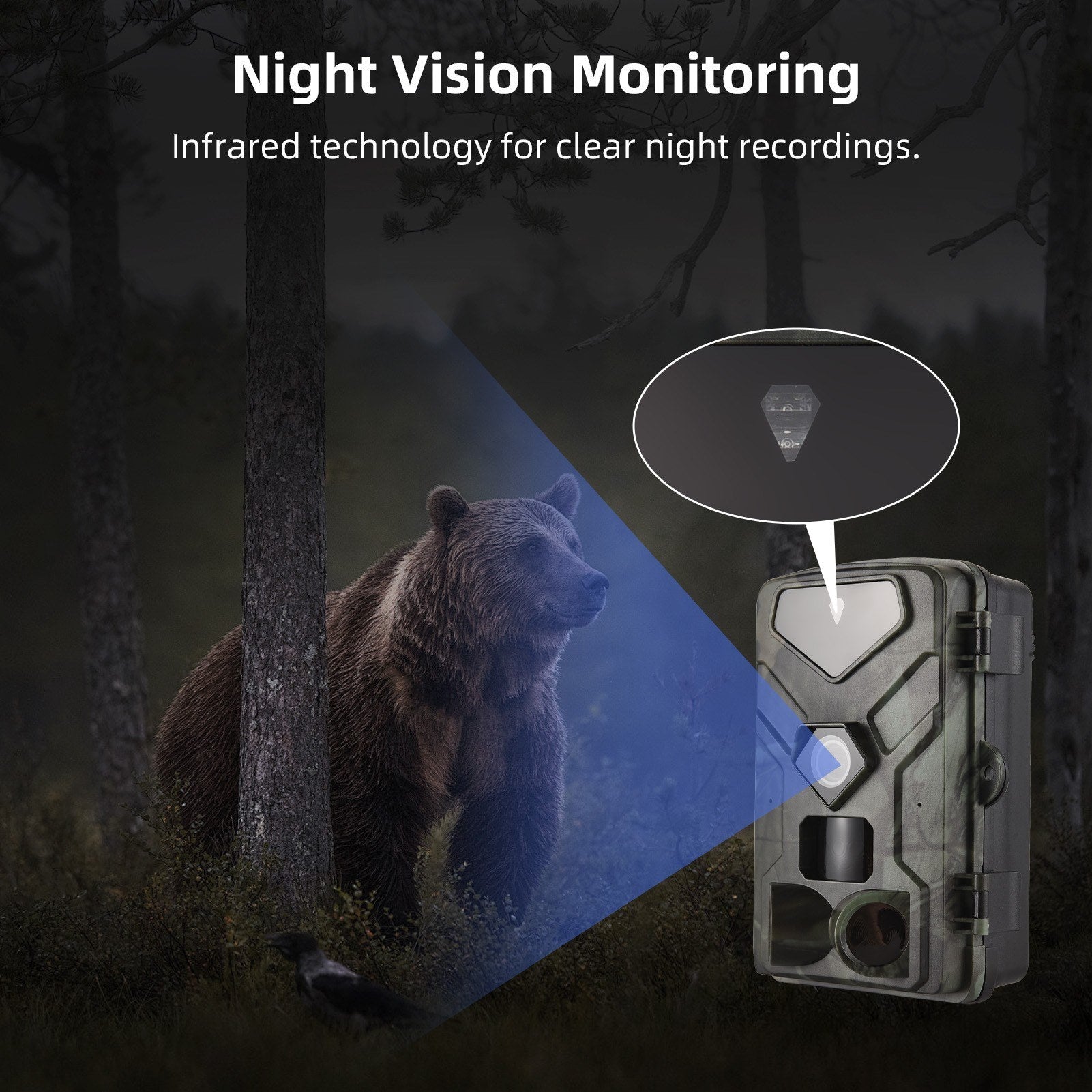 Night Vision Hunting Camera 4K Ultra High Clear Trail Camera Wildlife Motion Activated Camera 120° Wide Angle 0.3S Trigger Speed IP65 Waterproof