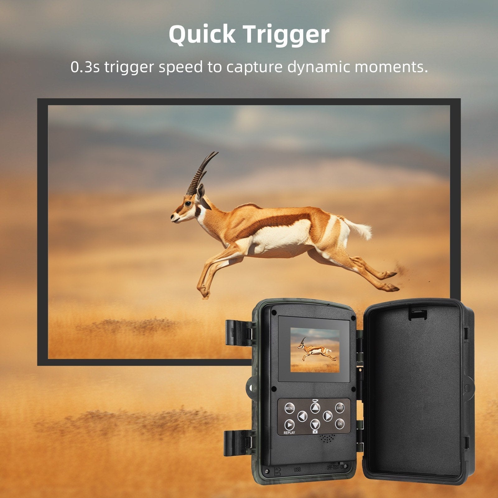 Night Vision Hunting Camera 4K Ultra High Clear Trail Camera Wildlife Motion Activated Camera 120° Wide Angle 0.3S Trigger Speed IP65 Waterproof