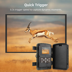 Night Vision Hunting Camera 4K Ultra High Clear Trail Camera Wildlife Motion Activated Camera 120° Wide Angle 0.3S Trigger Speed IP65 Waterproof