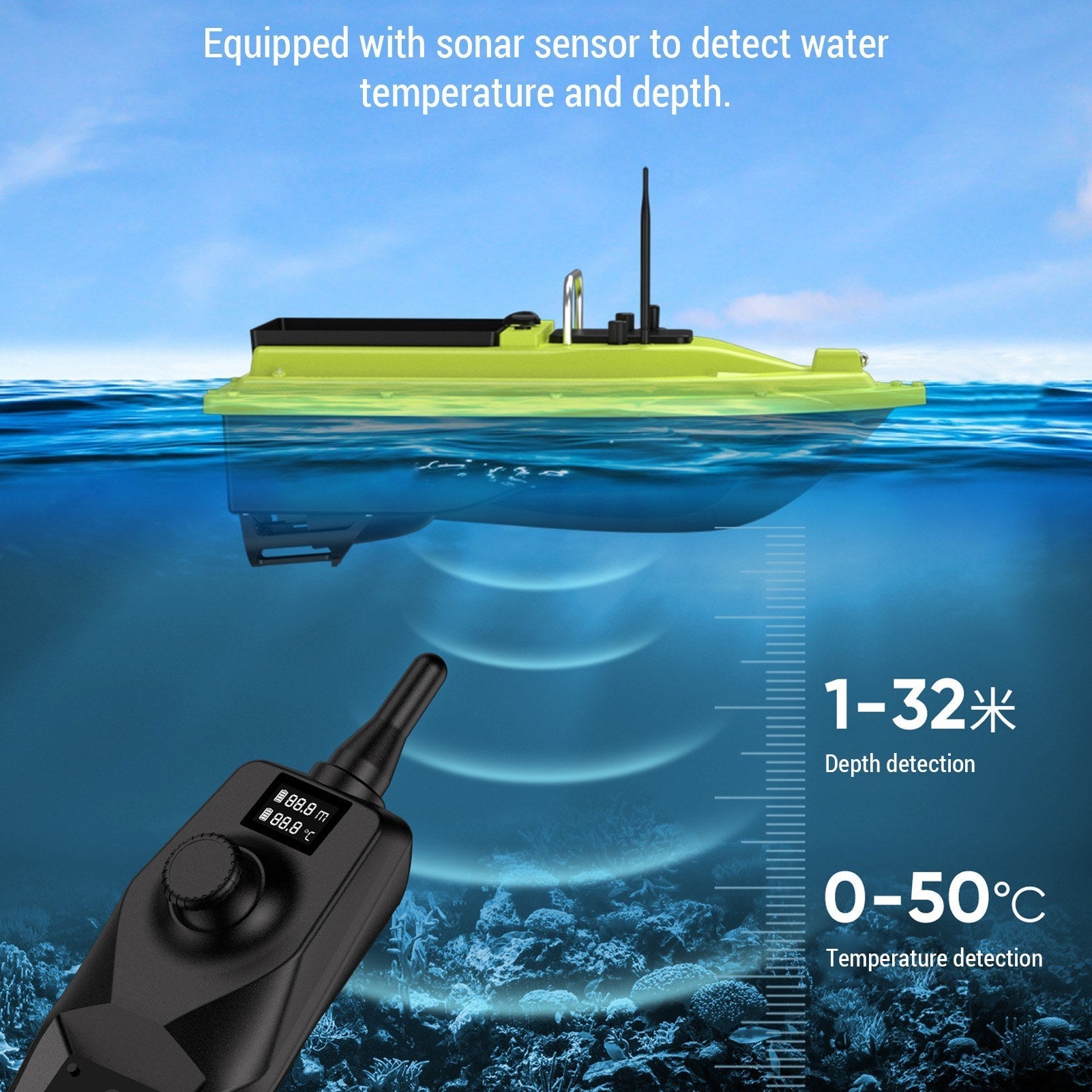 500m Remote Control Wireless Remote Control Fishing Bait Boat Waterproof Fishing Feeder Device with Sonar Sensor 18000mAh Battery Capacity