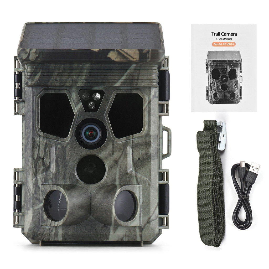 4K 50MP Solar Trail Camera 120° Detection Angle Game Camera Night Vision IP65 Waterproof Hunting Camera for Wildlife Monitoring