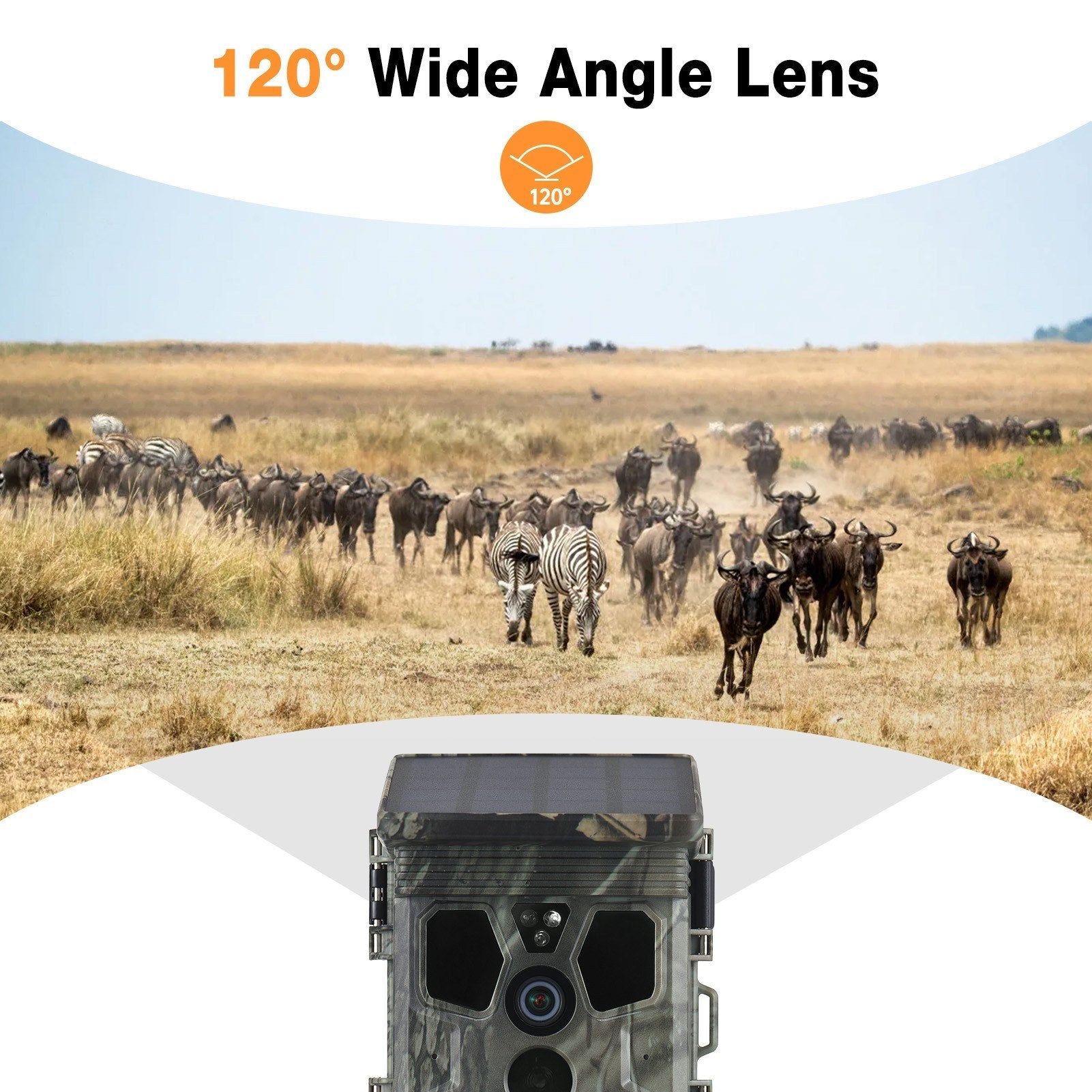 4K 50MP Solar Trail Camera 120° Detection Angle Game Camera Night Vision IP65 Waterproof Hunting Camera for Wildlife Monitoring