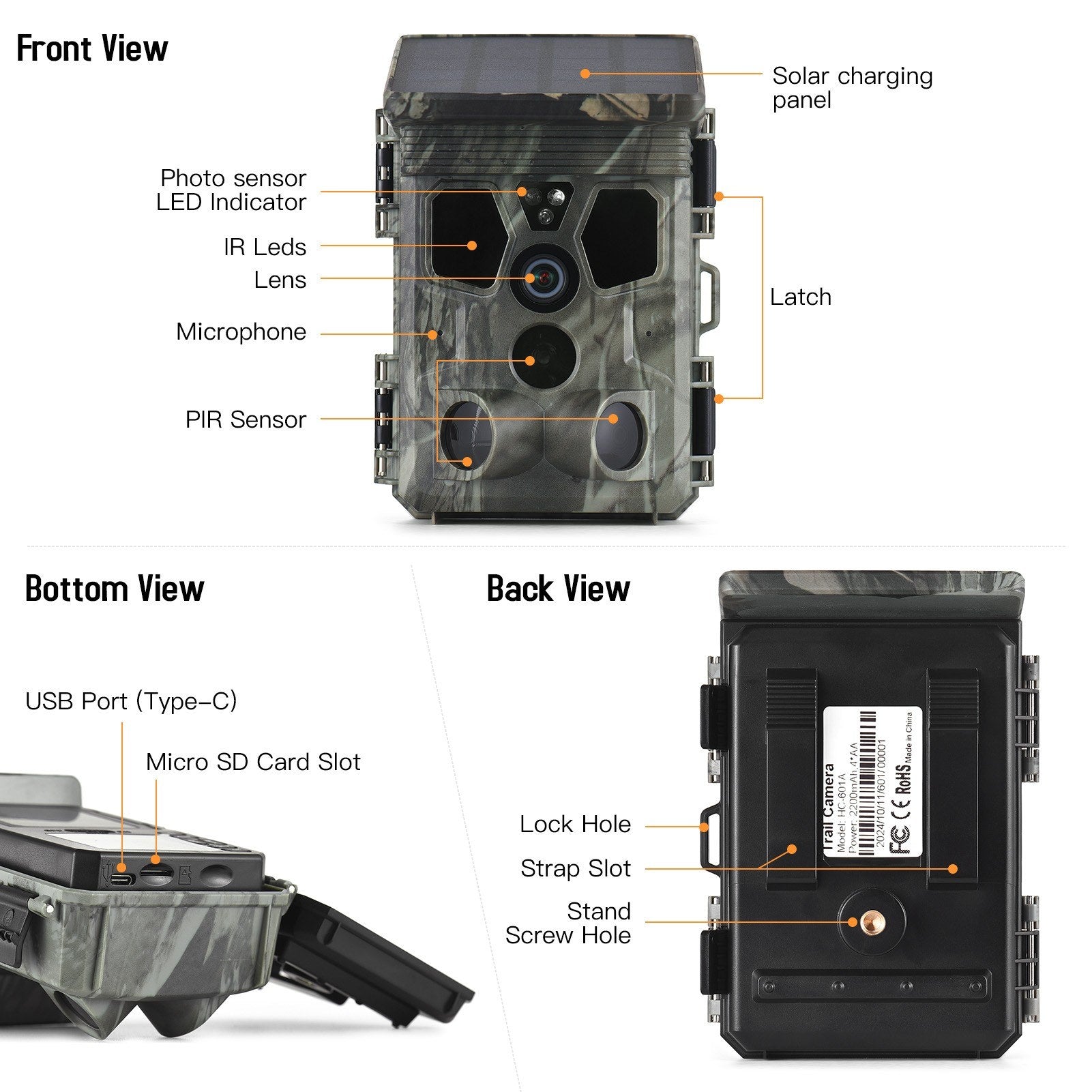 4K 50MP Solar Trail Camera 120° Detection Angle Game Camera Night Vision IP65 Waterproof Hunting Camera for Wildlife Monitoring