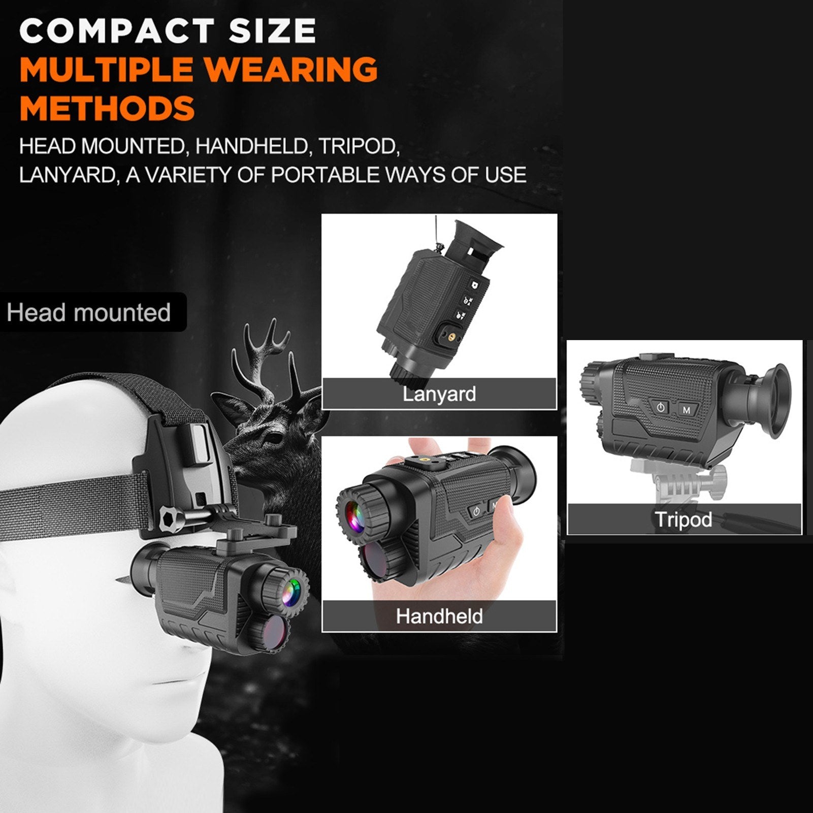 Head-Mounted Night Vision Goggle Hands-Free Infrared Monocular 4K Digital Telescope with 8X Zoom for Outdoors Viewing Distance 400M