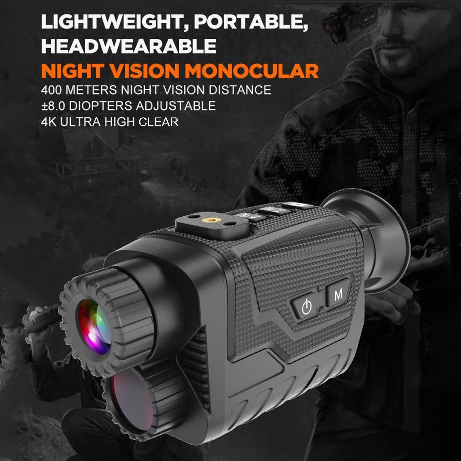 Head-Mounted Night Vision Goggle Hands-Free Infrared Monocular 4K Digital Telescope with 8X Zoom for Outdoors Viewing Distance 400M