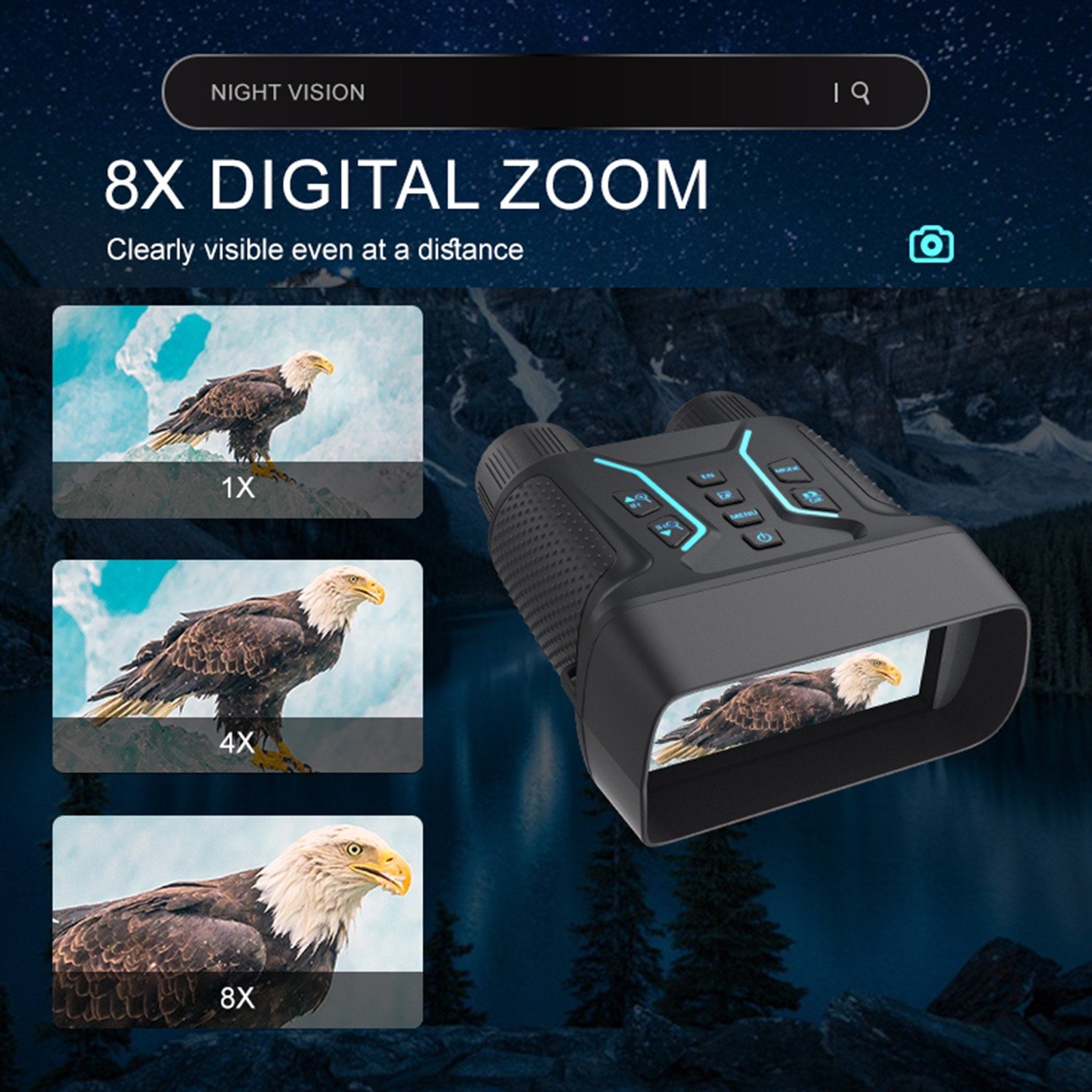 Night Vision Goggles 4K Digital Infrared Binoculars with 8X Zoom 4.5" High-Clear Screen Telescopes for Outdoors Wildlife Observation