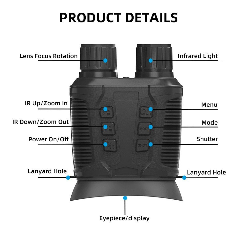 Full-Color Night Vision Binoculars Digital Infrared Telescope with 10X Optical Zoom Large Screen Waterproof Outdoors Telescopes for Hunting