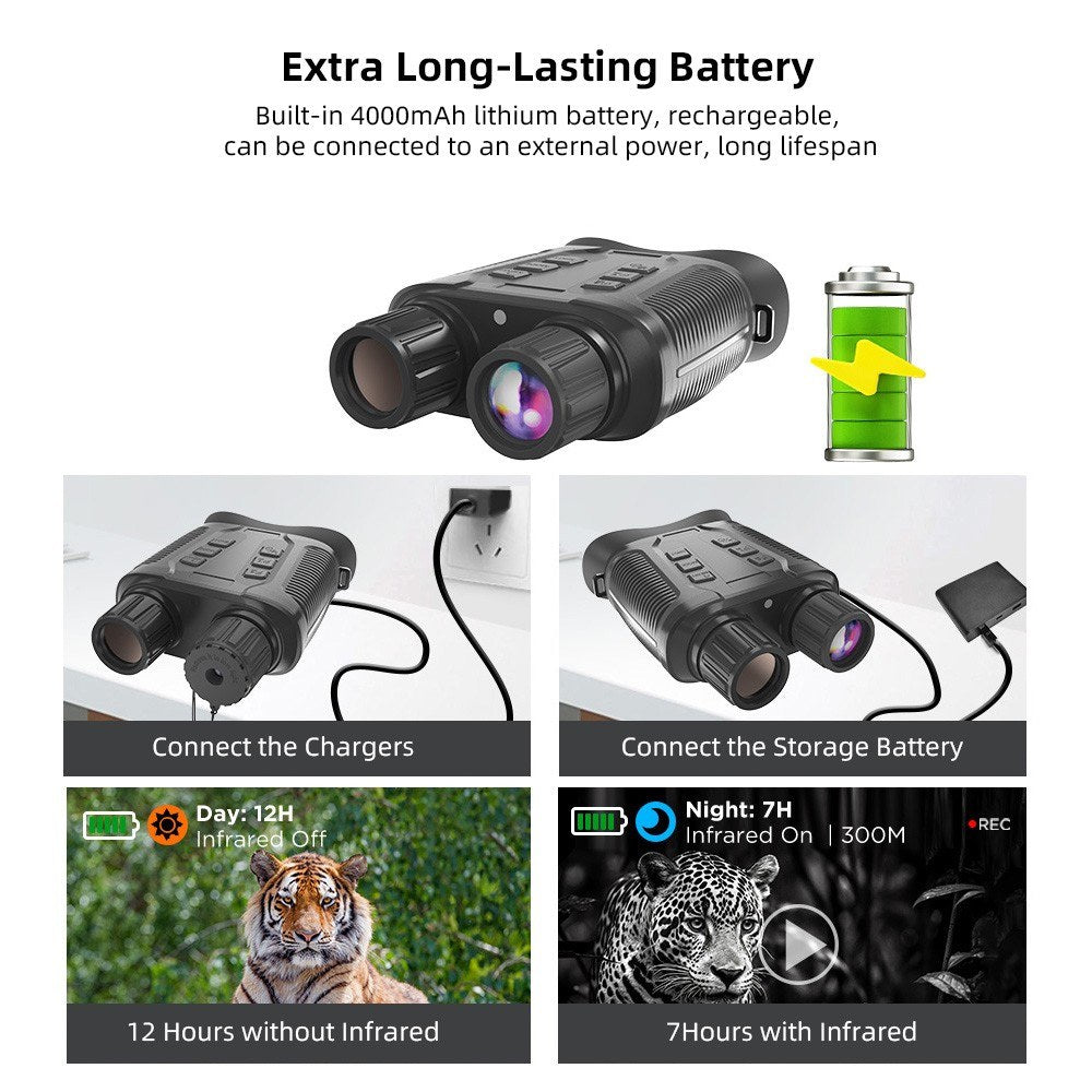 Full-Color Night Vision Binoculars Digital Infrared Telescope with 10X Optical Zoom Large Screen Waterproof Outdoors Telescopes for Hunting