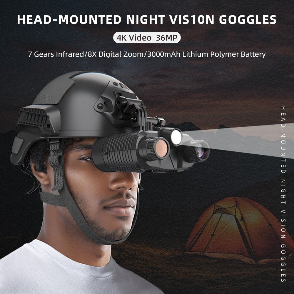 Head-Mounted Night Vision Goggles Full-Color Binoculars with 10X Zoom Large Screen Hands-Free Digital Infrared Telescope for Outdoors