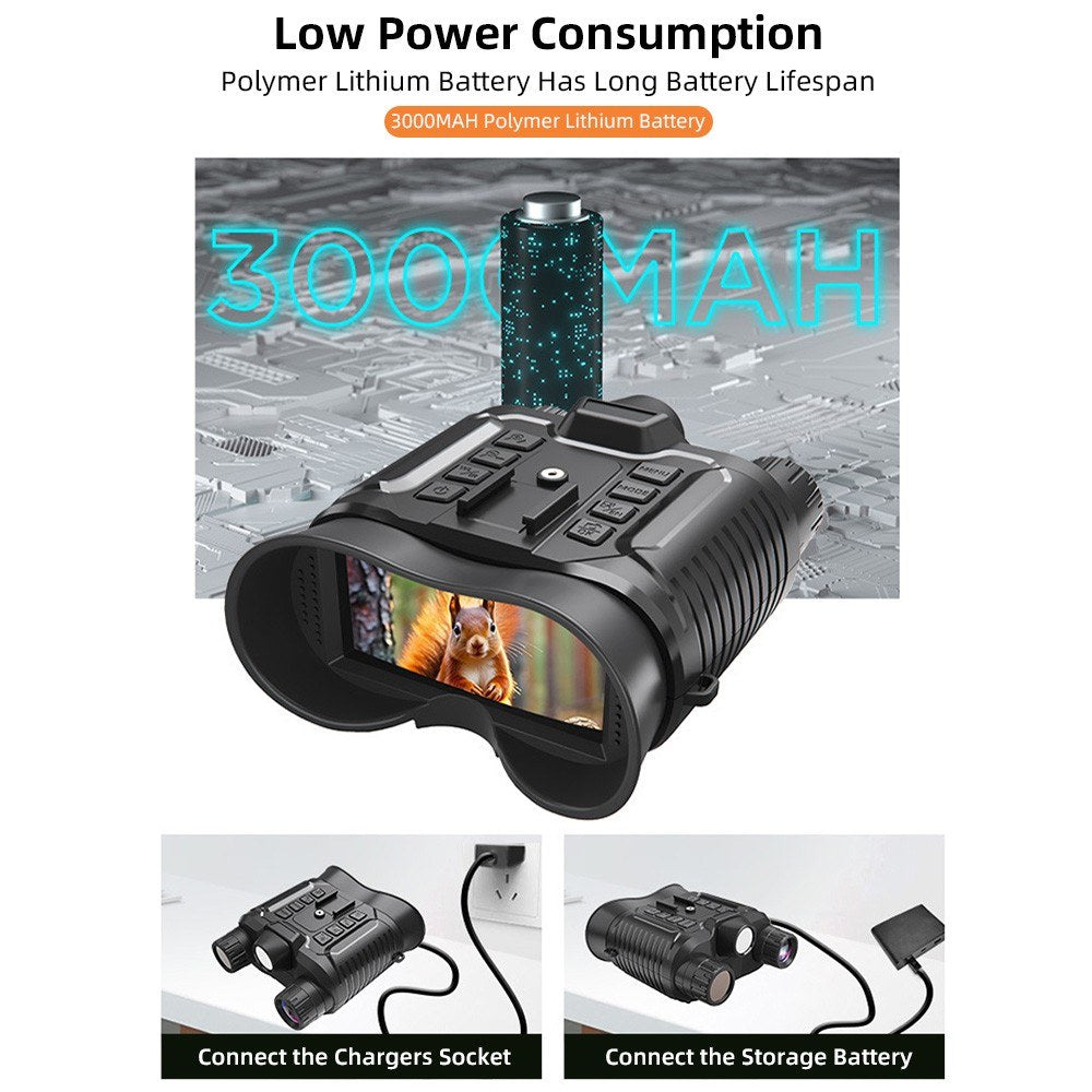Head-Mounted Night Vision Goggles Full-Color Binoculars with 10X Zoom Large Screen Hands-Free Digital Infrared Telescope for Outdoors