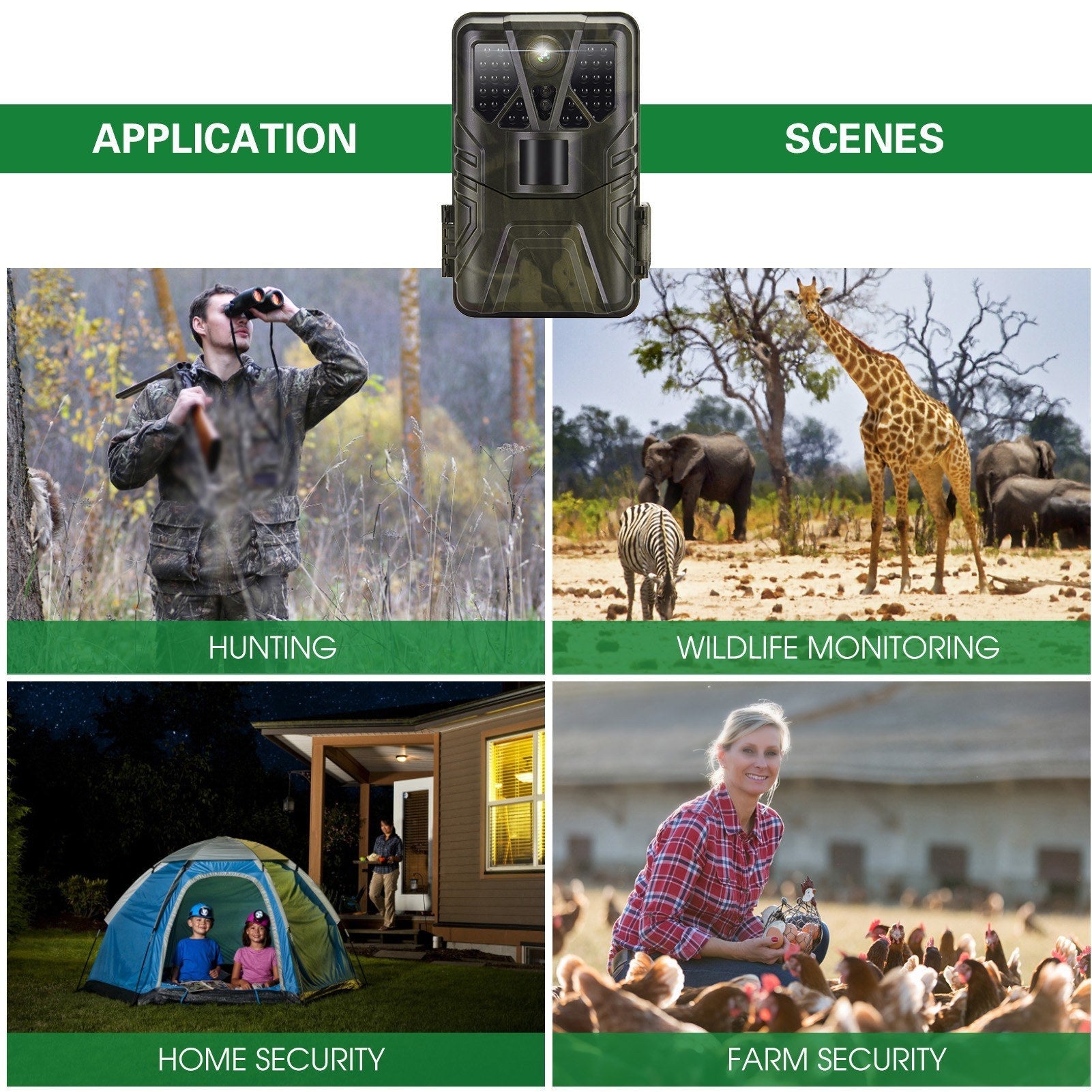 4K 36MP WiFi Trail Camera BT App Control Hunting Camera with 65ft Night Vision 120° PIR Detection IP65 Waterproof Optimized 5MP Image Sensor