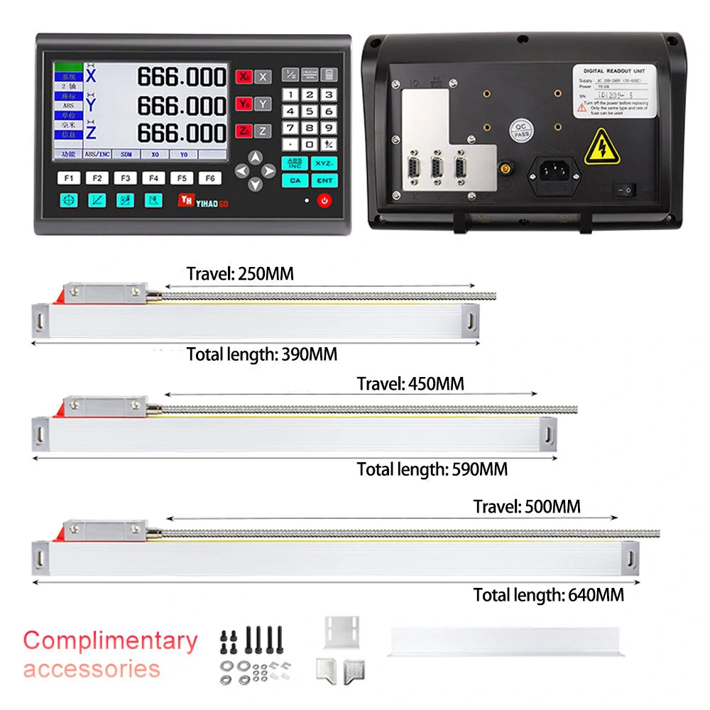 Optical Linear Scale Set High Precision 3 Axis Durable Imported Parts Suitable for Different Measurement with Optional Length Professional Digital Display+ Scale
