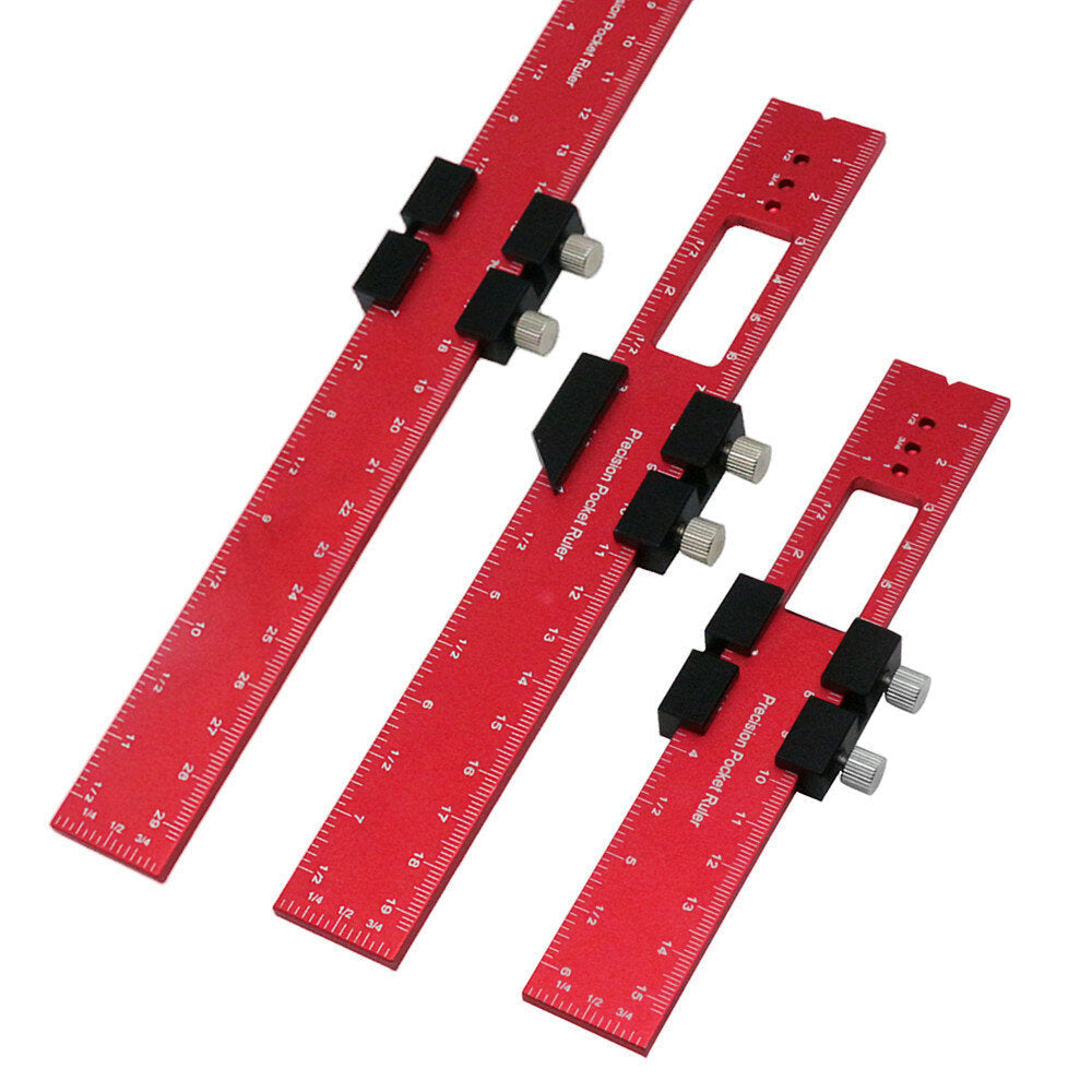 Aluminum Alloy Pocket Ruler Set - 160mm, 200mm, 300mm, Red & Black, Accurate Scale, Portable, Easy to Carry