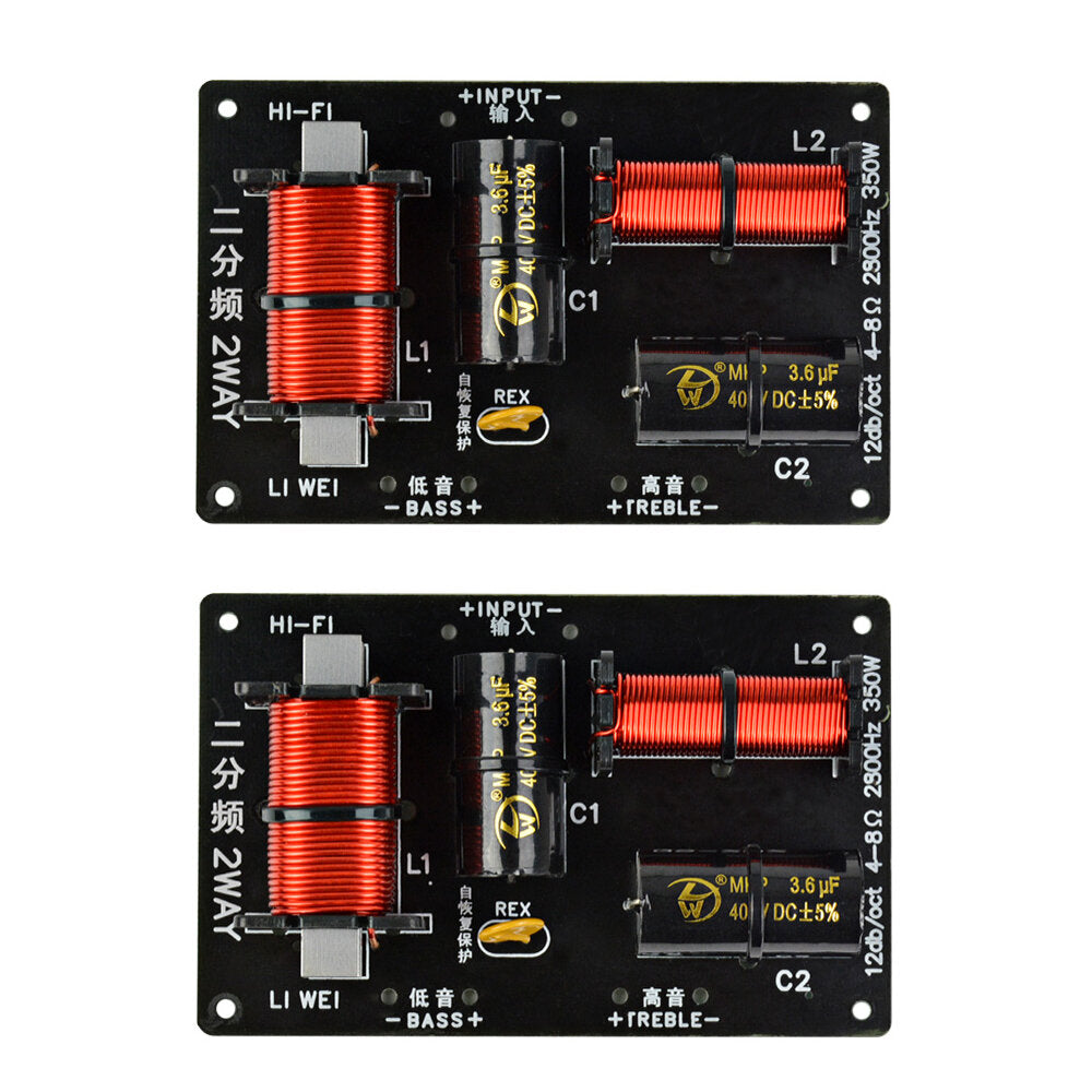 2Pcs 350W 2 Ways Crossover Audio Board Tweeter Bass Speaker Frequency Divider 2 Unit for 4-8Ohm DIY Speaker Filter 2800Hz