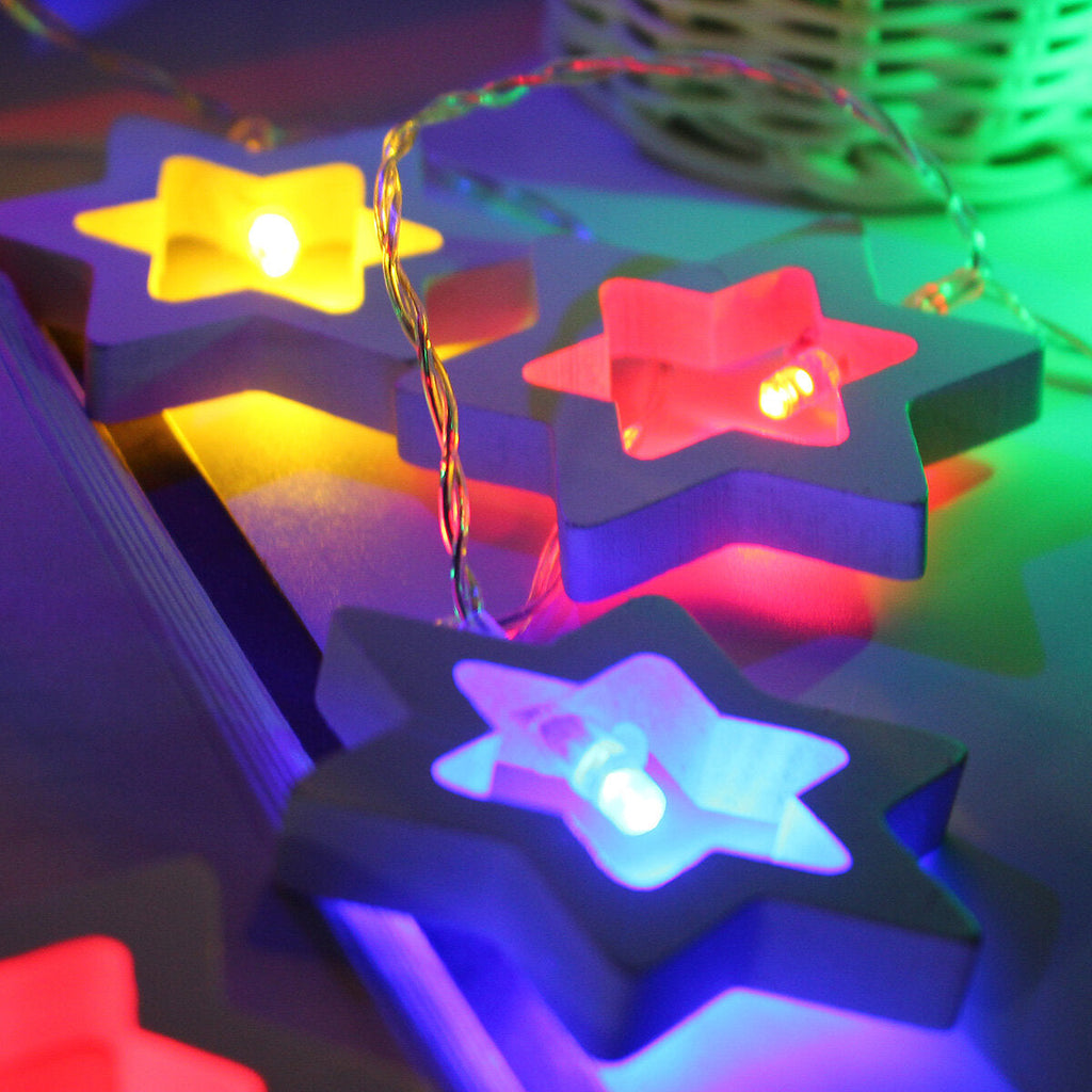 Battery Powered 1.8M 0.3W 10LED Wooden Star Shape Fairy String Light for Christmas Party Decor DC3V