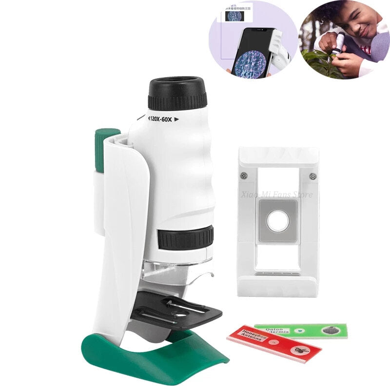 3 in 1 Scientific Microscope Science CAN Child Handheld Portable 120 Times HD Endoscope LED Magnifier Explore