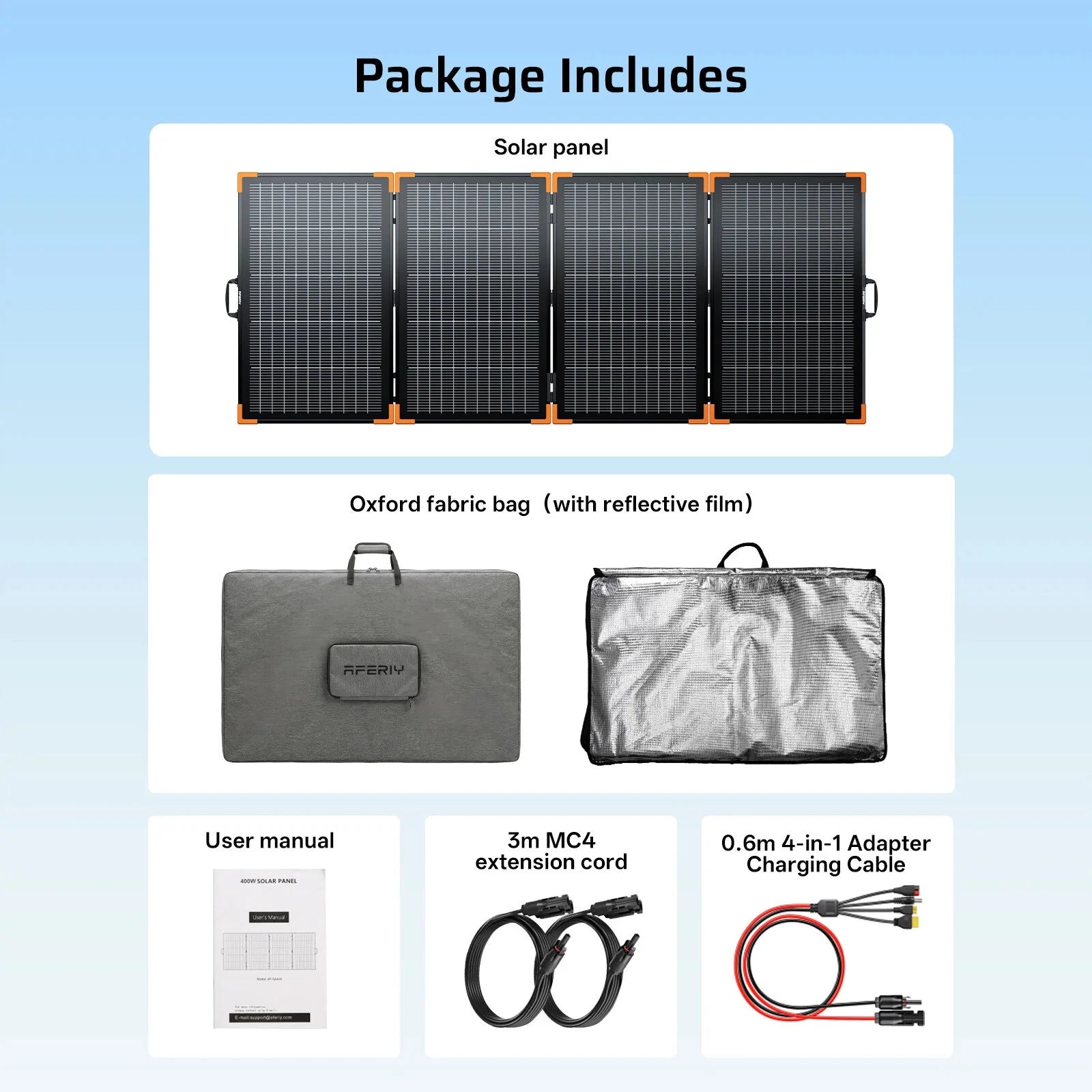 400W Bifacial N-Type Portable Solar Panel 500W Peak 25% Efficiency IP67 Waterproof Foldable Solar Charger for Camping RV Off Grid Emergency Power
