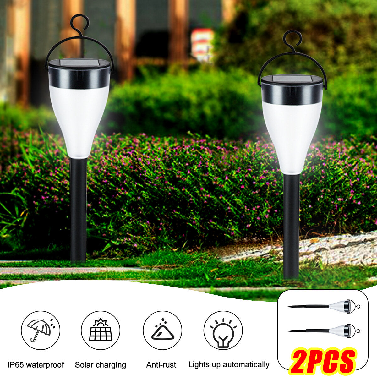 2PCS Auto Sensing LED Solar Lamp Garden Lamps For Outdoor Patio Lawn