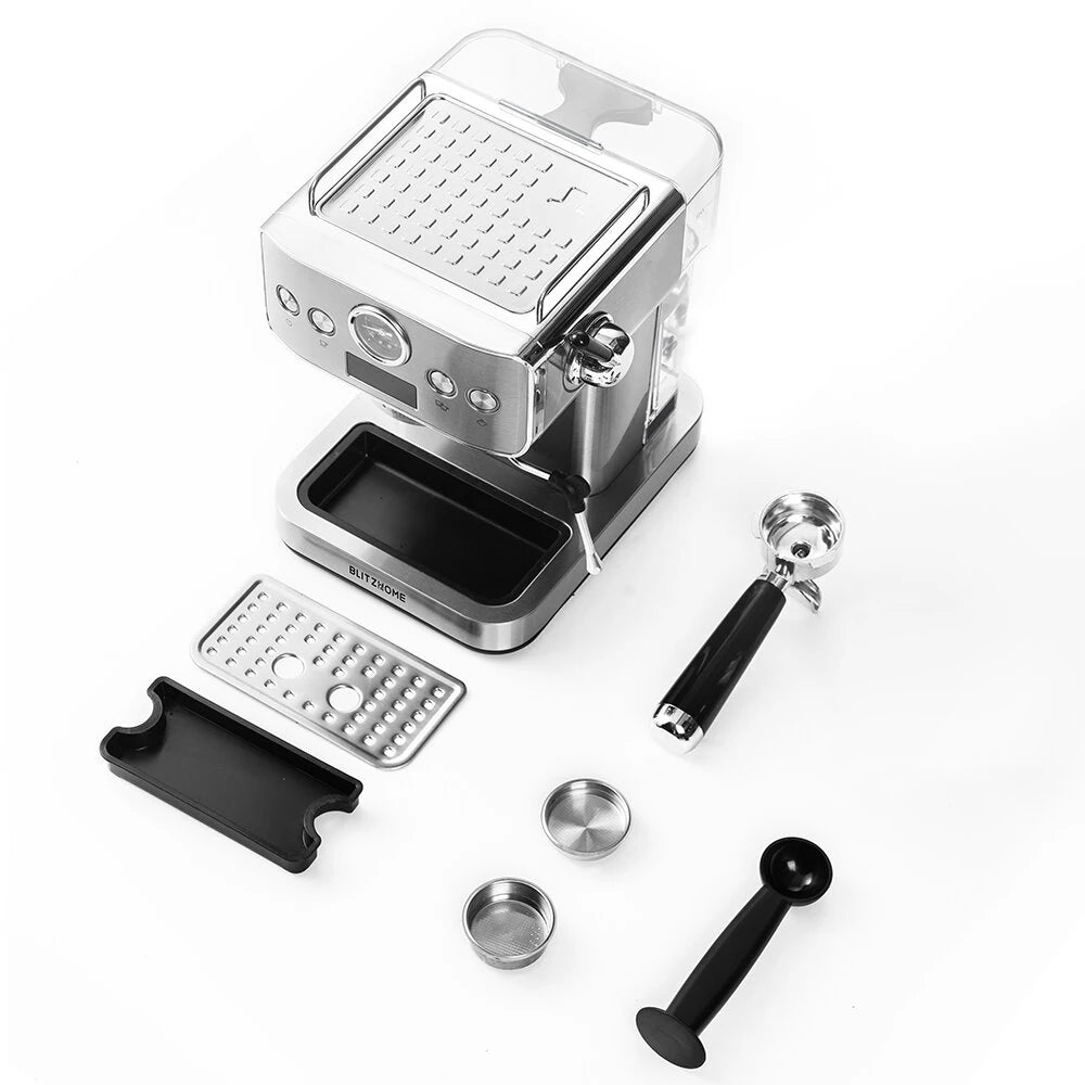 Espresso Coffee Machine H10A 20Bar 1150W with Pressure Gauge PID & NTC 51mm Portafilter Manual Steam Wand