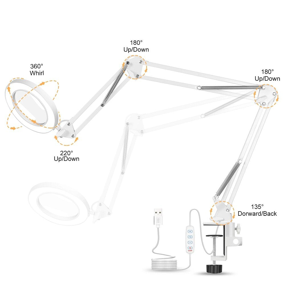 Welding Magnifying Glass LED Table Desk Lamp Three-Section Folding Handle Magnifier for Nail Repair Lighting Read