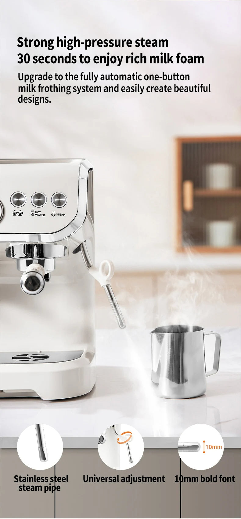 1450W 20 Bar Espresso Machine with Built-in Grinder Visual Pressure Gauge 2L Water Tank Steam Wand Pre-Infusion Cappuccino Latte Machine