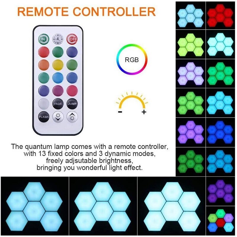 RGB LED Lamp Hexagon Light Touch Sensor RGBW LED Honeycomb Light Colorful Night Light USB with Remote