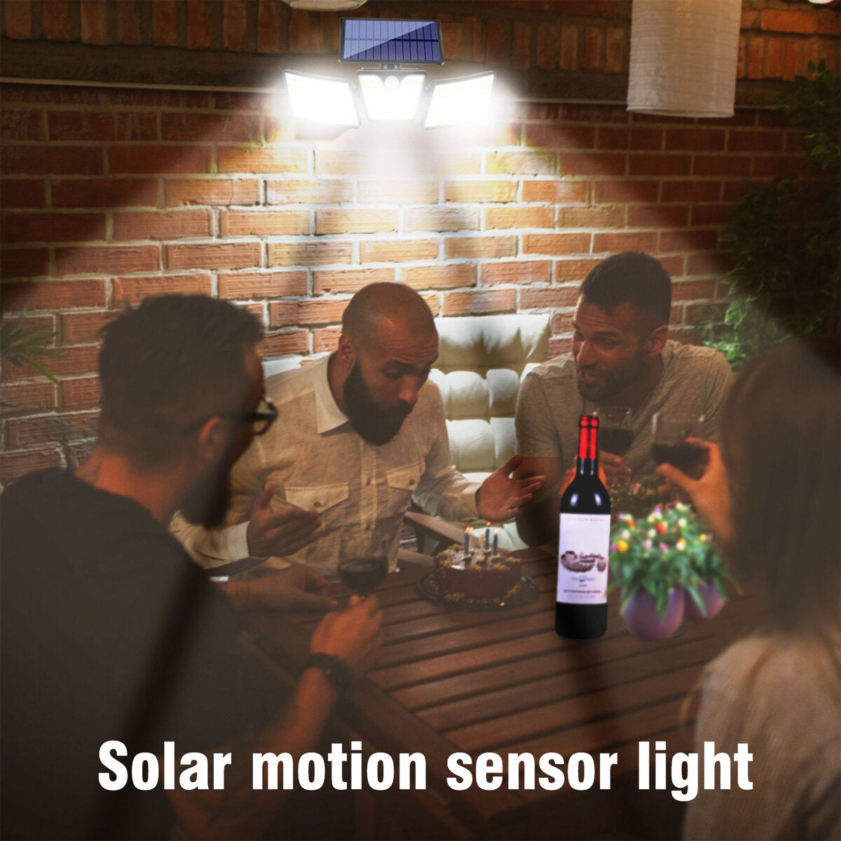 265LEDs 3 Head Solar Motion Sensor Light Outdoor Garden Wall Security Flood Lamp