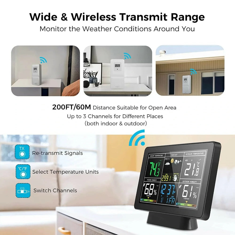 Weather Station Alarm Clock Wireless Indoor Outdoor Thermometer with Atomic Clock / Forecast Station / Air Pressure / Moon Phase