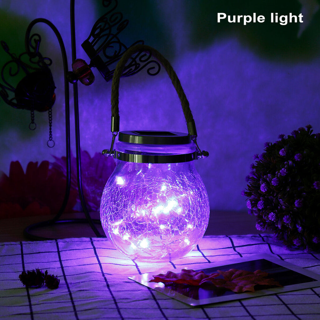 Hanging Solar Powered Crackle Glass Jar Lamp Lantern String Fairy Light Romantic Indoor Outdoor Decoration