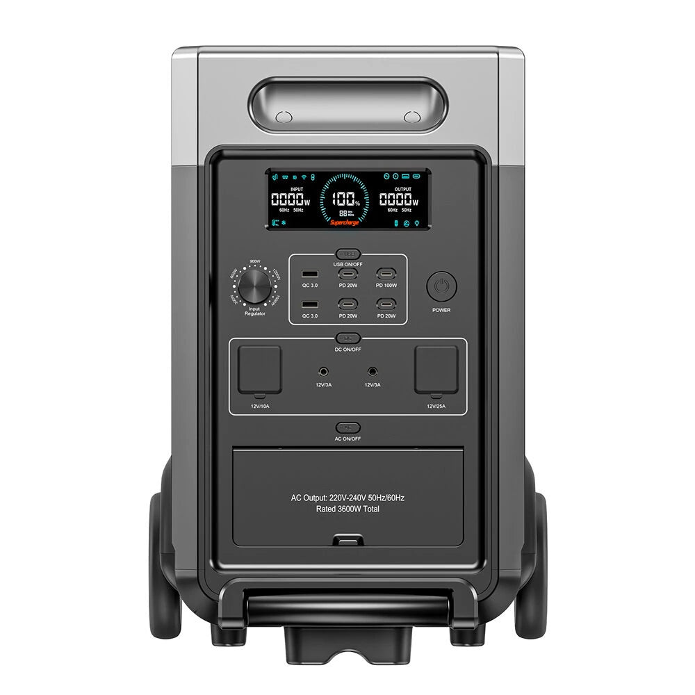 3600W 3840Wh LiFePO4 Portable Power Station, Optional 1 or 2 Expansion Batteries, App Control, UPS & Wheels for Home Backup & RV