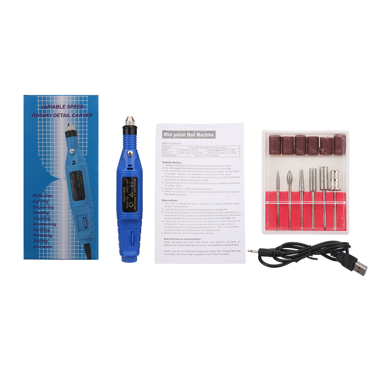9V 500MA 6 Grinding Heads + 6 Grinding Wheels Speed 20000rpm Mini Electric Sander Grinding Pen