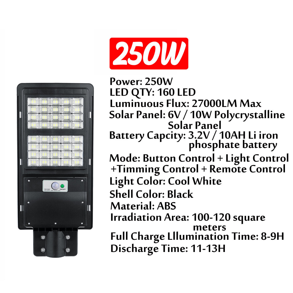 250/450/800W Solar LED Cool White Street Light Waterproof Outdoor Lamp w/ Remote