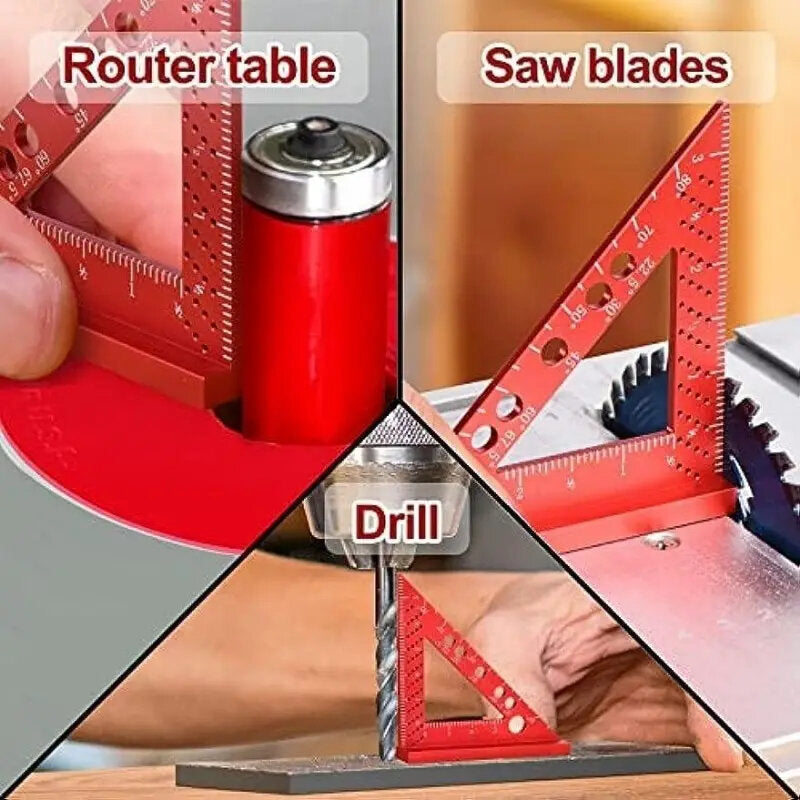Compact 4" Aluminum Square Tool for Precise Angles, Measurements & Marking - Rust-Proof, Portable, Red