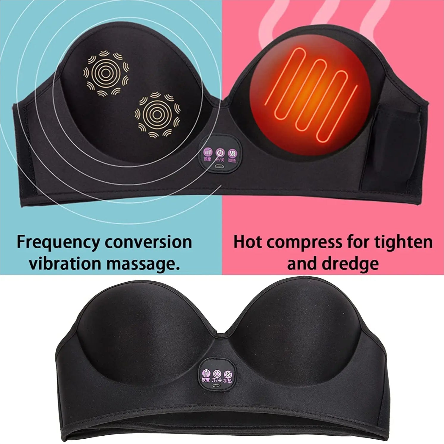 Vibration Breast Massager Bra - Adjustable, Wireless, Black, 12V, 15 Min Massage, Intelligent Temp Control, Comfortable Wear