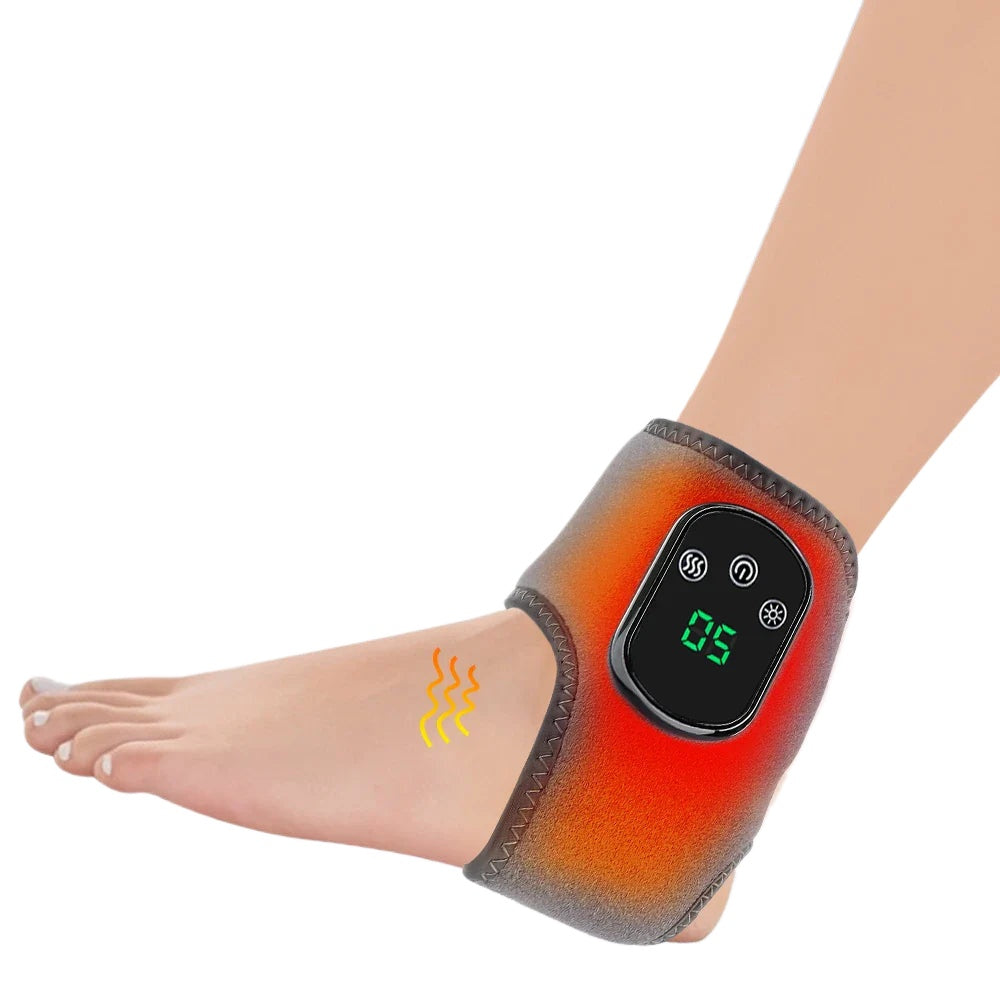 Electric Heating Ankle & Wrist Brace with Infrared Heat, Vibration Massage, Timer, and Breathable Fabric - Grey