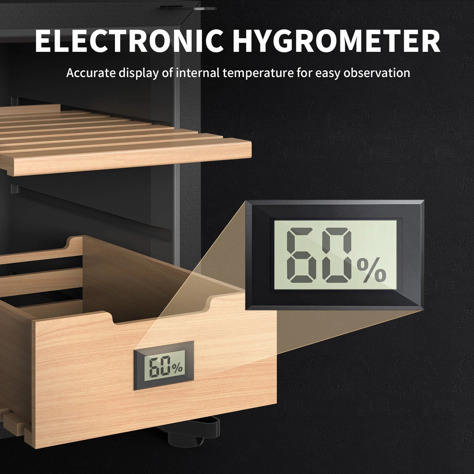 16L Cooler Humidor, Electronic Cooler Humidor with Spanish Cedar Wood Shelves Upgraded Version with Digital Hygrometer Displays, 100 Capacity