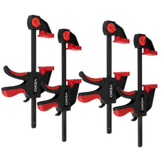 4Pcs Quick-Grip Bar Clamps 6/12 Inch, One-Handed Spreader, 100KG Load Limit, Durable Steel, Non-Slip Pads, Red