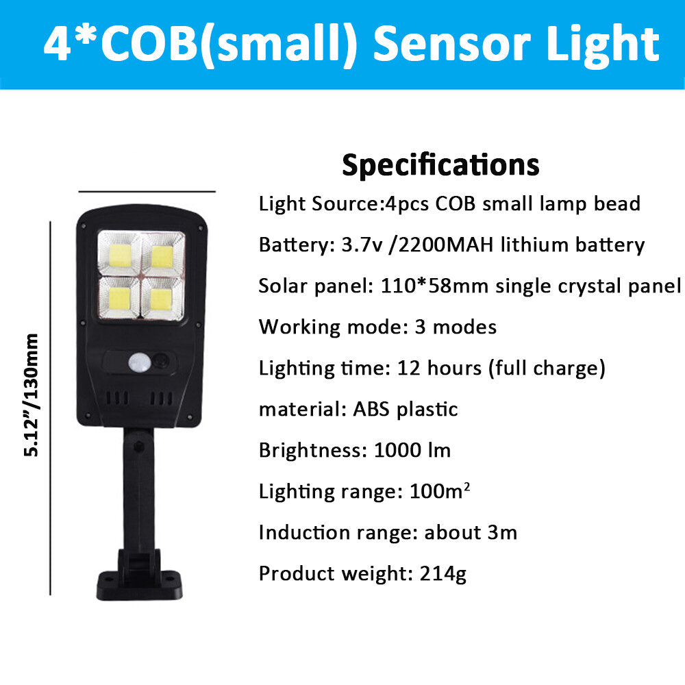 COB LED Solar Power PIR Motion Sensor Wall Light Outdoor Garden Security Lamp