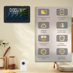 WiFi Weather Station Alarm Clock - Wireless Indoor/Outdoor Thermometer, Works with Tuya/Smart Life, 12/24H, Date/Week Display