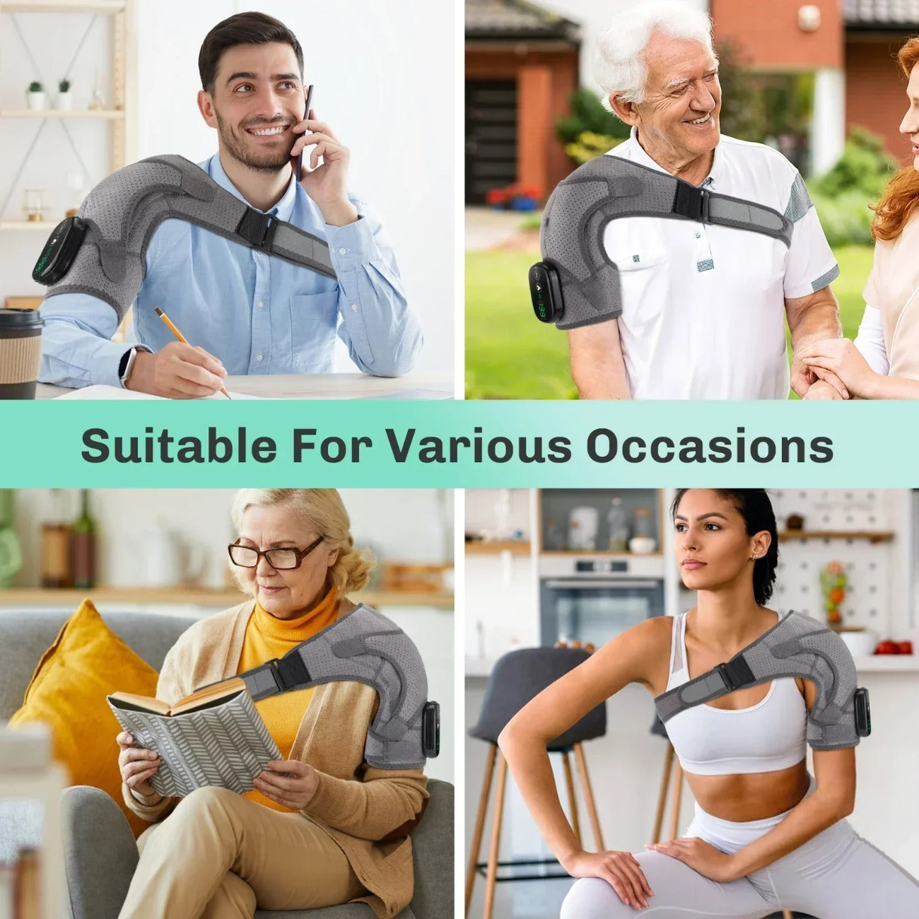 3-Speed Heating & Vibration Massage Shoulder Pad, 5000mAh Battery, Portable Neck & Shoulder Relaxation, Gray/Black