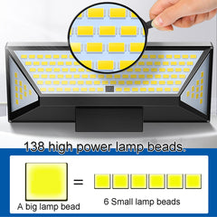 138LED Solar Wall Light PIR Motion Sensor Power Waterproof IP65 Security Garden Lamp