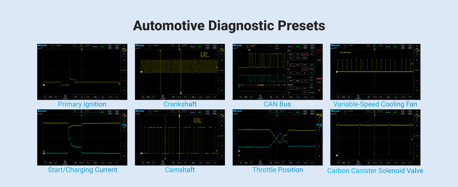 Automotive Digital Oscilloscope, 100MHz, 4 Channels, 1GSa/s, 12-Bit Resolution, 110Mpts Memory & 8-Inch Touchscreen