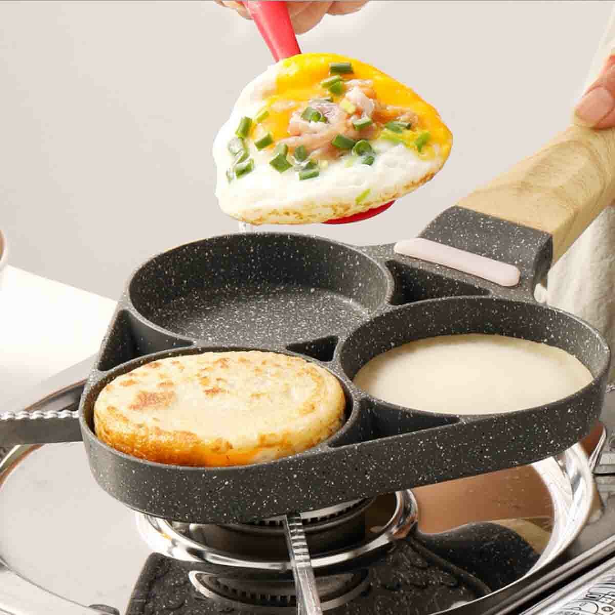 Medical Stone Coating Non-stick Three Holes Omelette Pan Egg Dumpling Pan Non-slip Anti-scalding Breakfast Pan