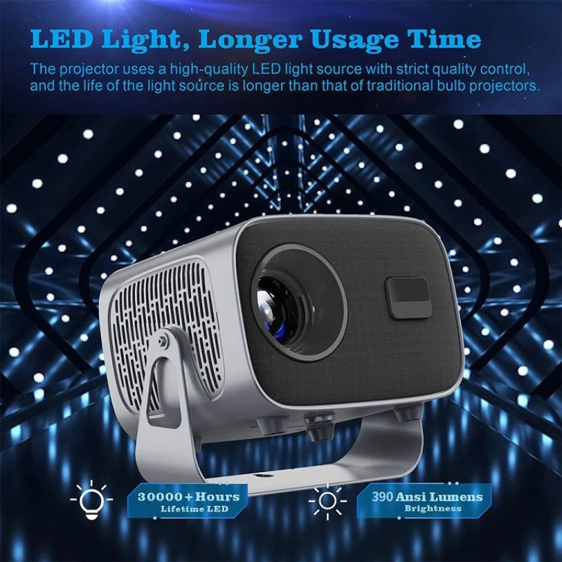 Mini LED Projector, Android 11.0, 1080P, Dual 5G WiFi, 390 ANSI Lumens, 160" Screen, Portable Outdoor Movie Theater