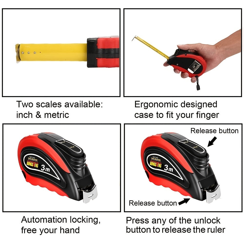 3m/118'' Retractable Self-Lock Measure Tape Steel Ruler Construction Carpenter Tool