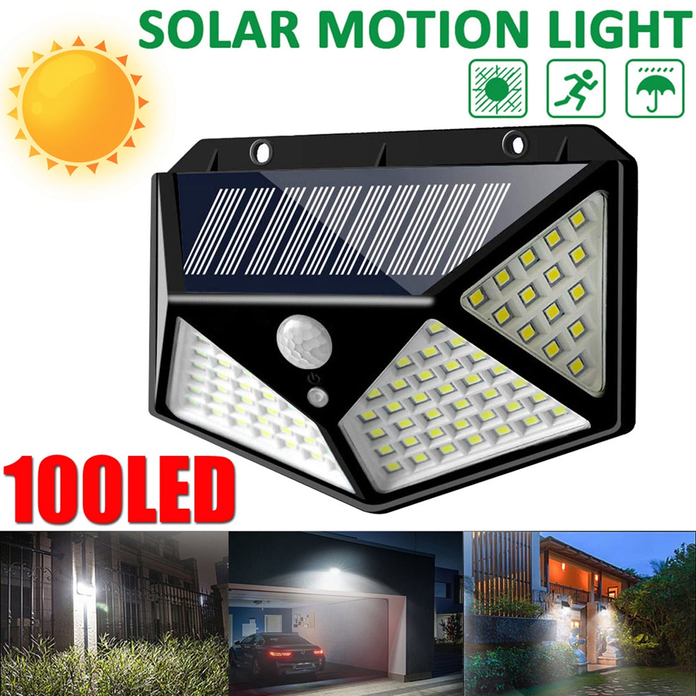 3pcs 100 LED Solar Powered PIR Motion Sensor Wall Light Outdoor Garden Lamp 3 Modes